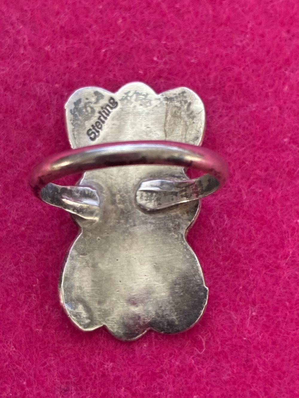 Vtg Native American Sterling Silver Turquoise & Coral Inlay ring size 6.5 - Picture 2 of 3